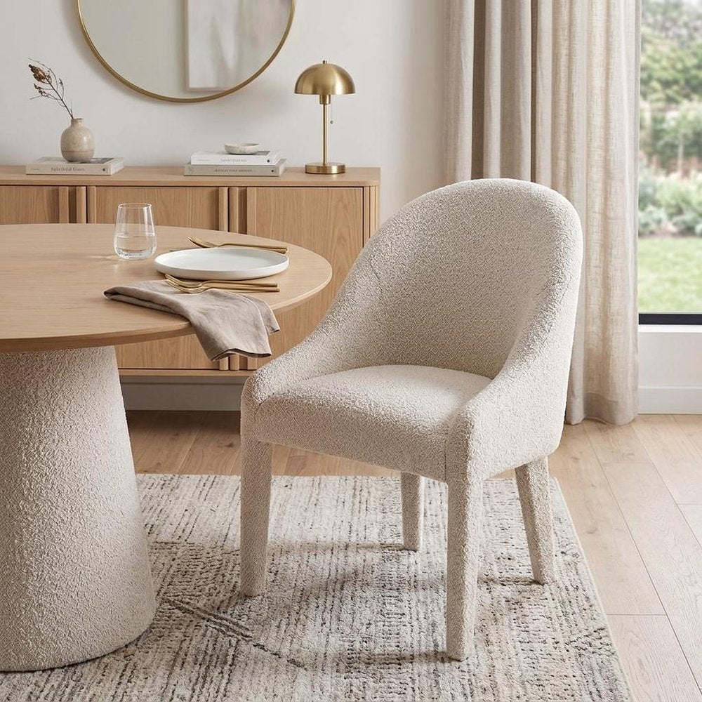 Ivory And White Faux Shearling And Wood Dining Side Chair
