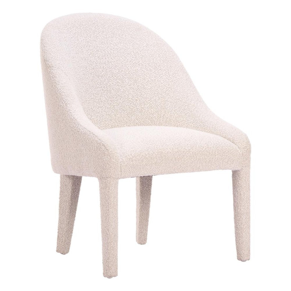 Ivory And White Faux Shearling And Wood Dining Side Chair