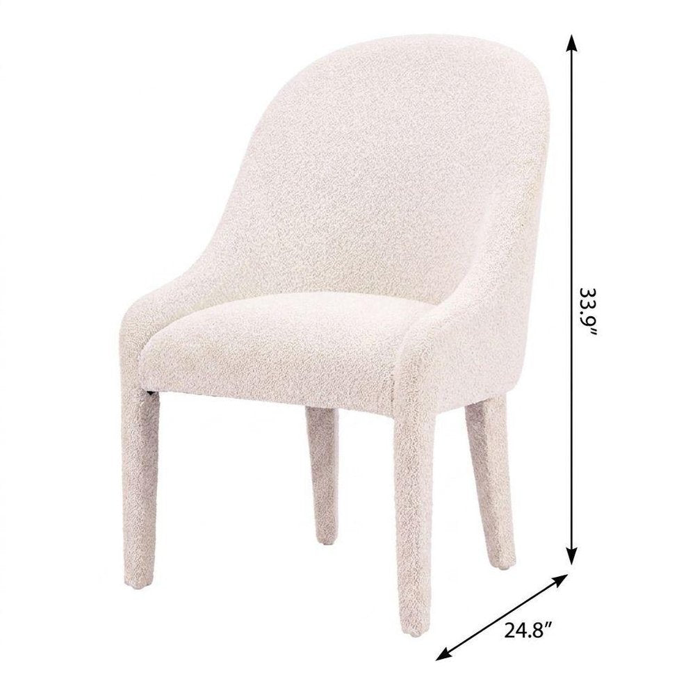 Ivory And White Faux Shearling And Wood Dining Side Chair