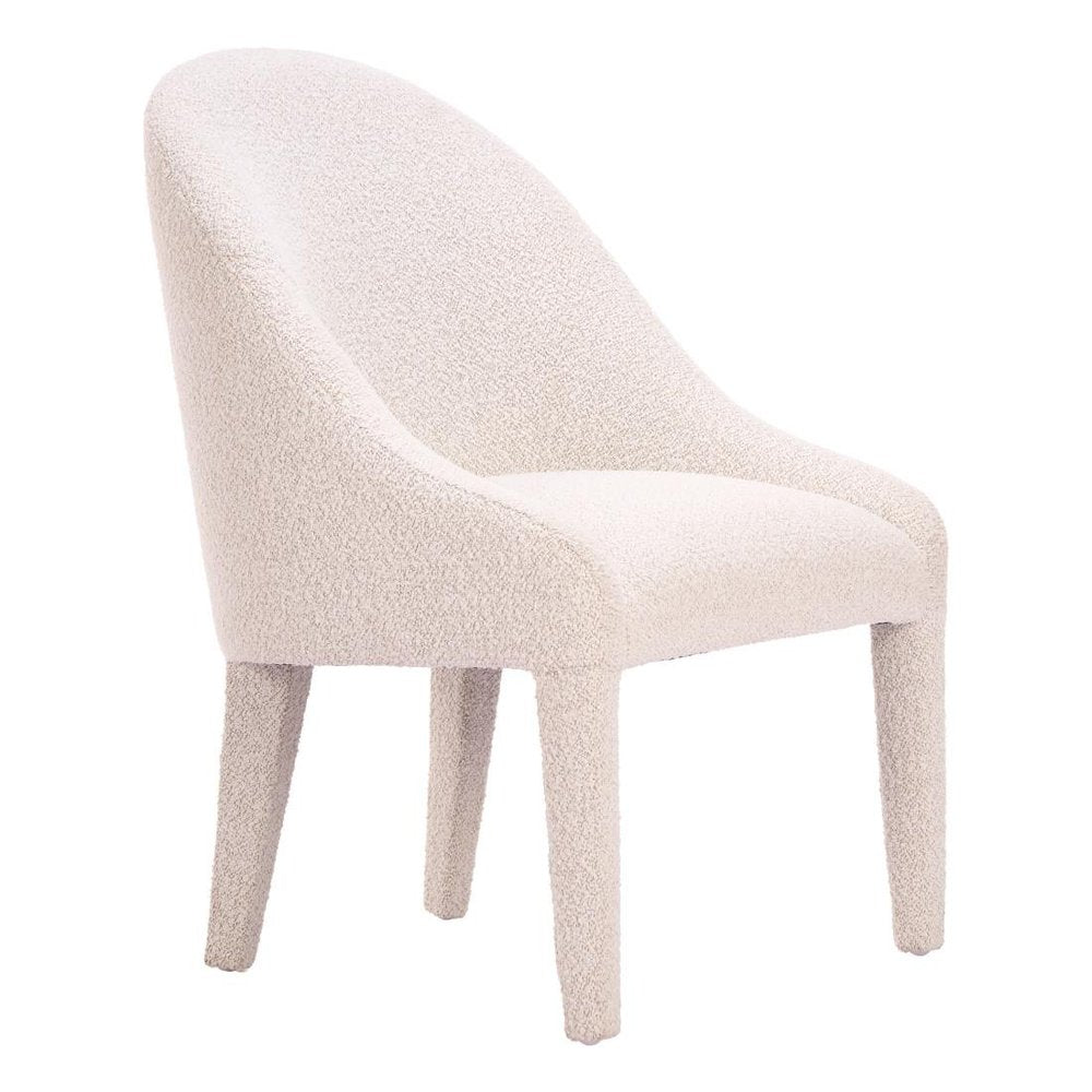 Ivory And White Faux Shearling And Wood Dining Side Chair