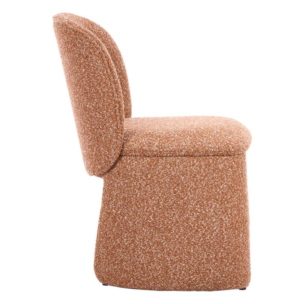 Set of Two Brown Faux Shearling And Wood Dining Side Chairs