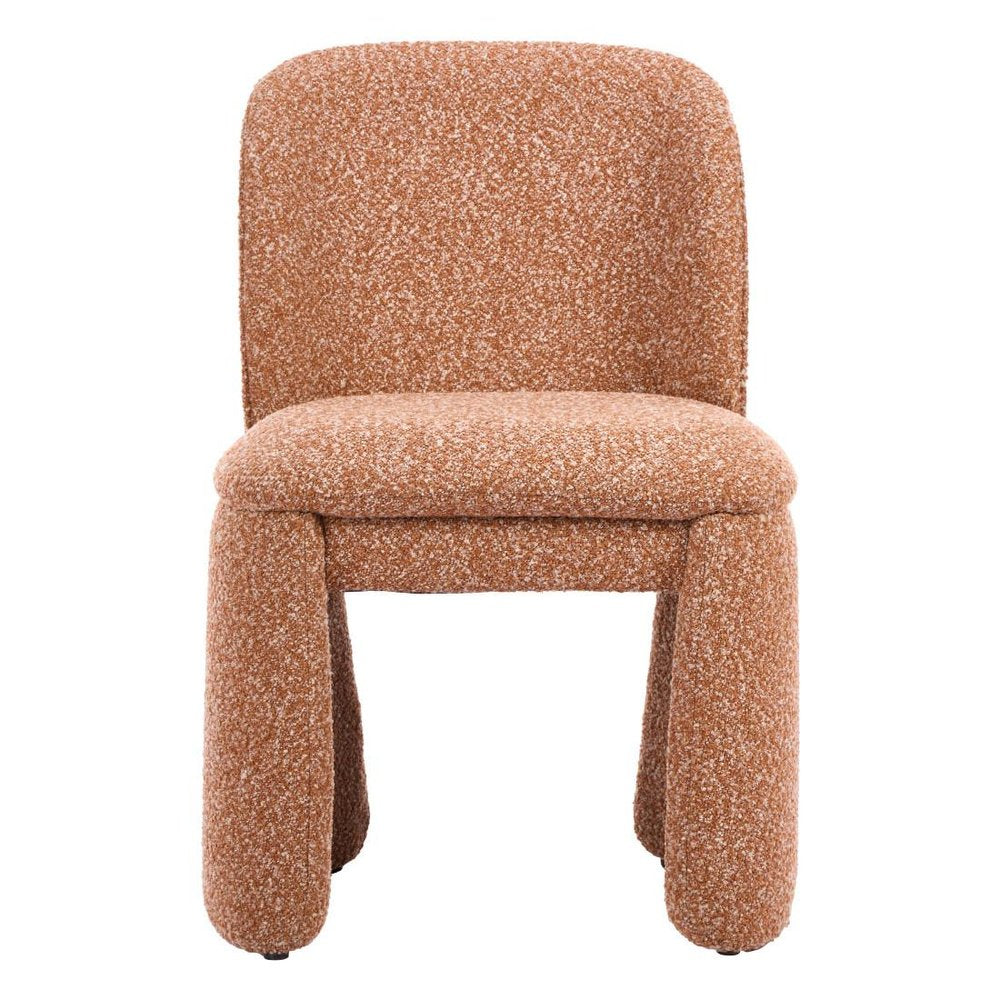 Set of Two Brown Faux Shearling And Wood Dining Side Chairs