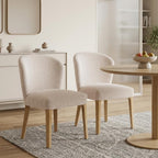 Set of Two Ivory And Natural Faux Shearling And Wood Dining Side Chairs