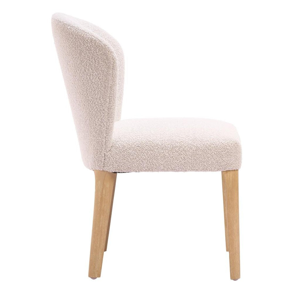 Set of Two Ivory And Natural Faux Shearling And Wood Dining Side Chairs