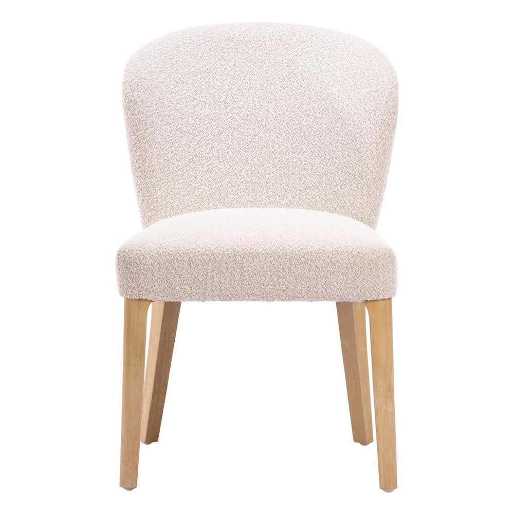 Set of Two Ivory And Natural Faux Shearling And Wood Dining Side Chairs