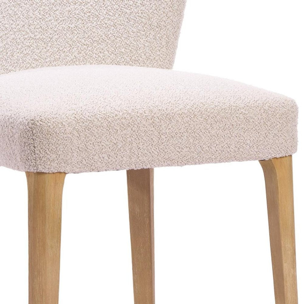 Set of Two Ivory And Natural Faux Shearling And Wood Dining Side Chairs