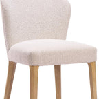 Set of Two Ivory And Natural Faux Shearling And Wood Dining Side Chairs