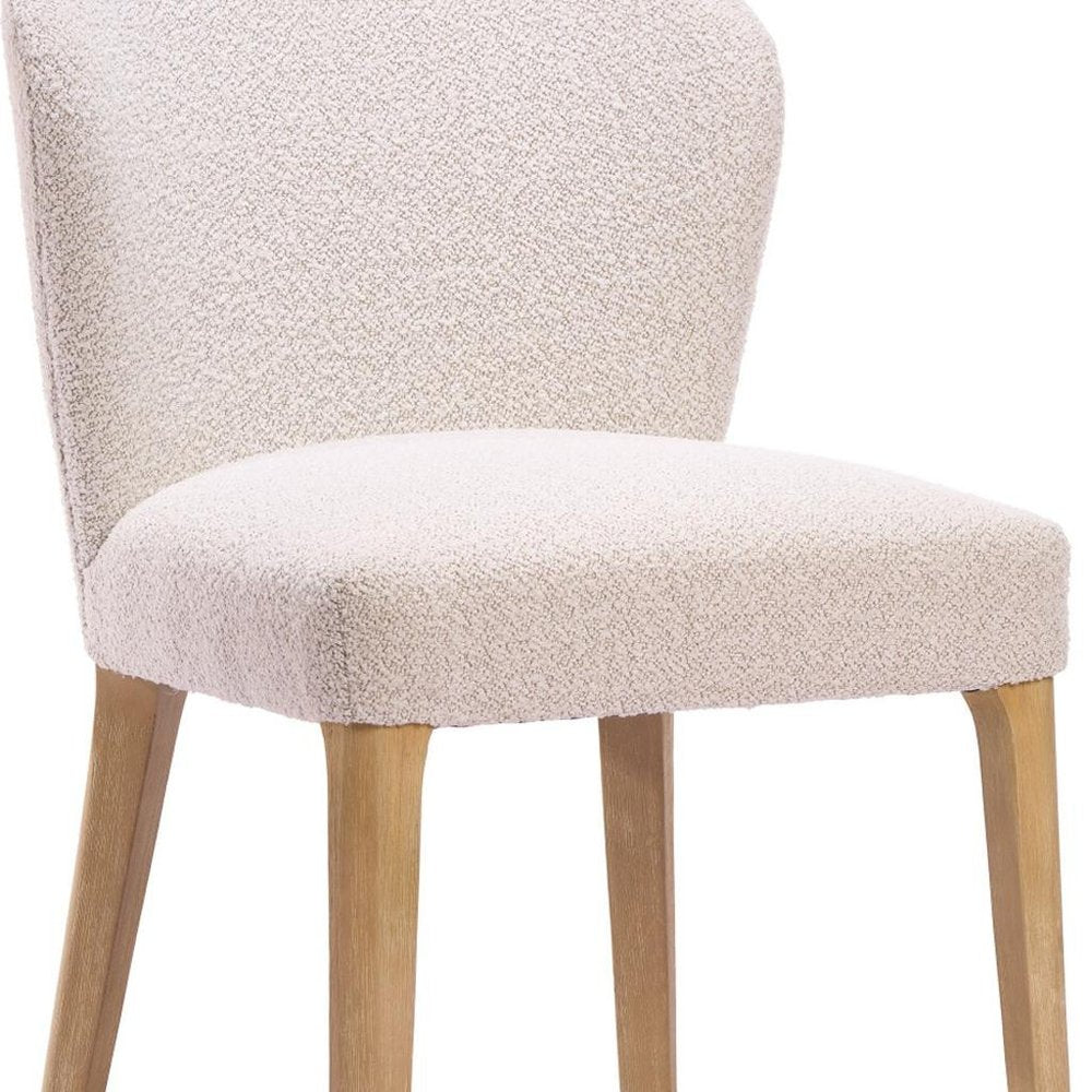 Set of Two Ivory And Natural Faux Shearling And Wood Dining Side Chairs