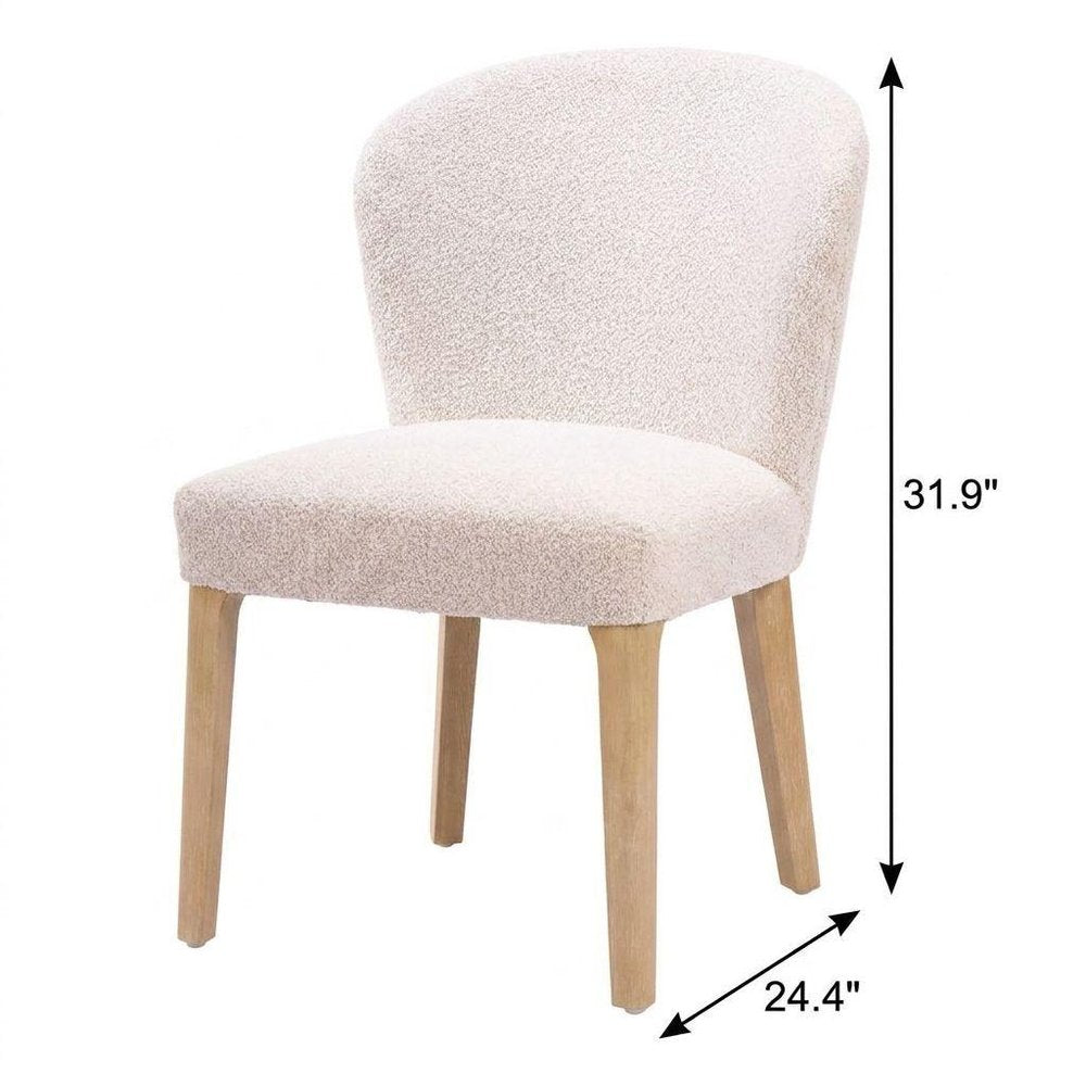 Set of Two Ivory And Natural Faux Shearling And Wood Dining Side Chairs