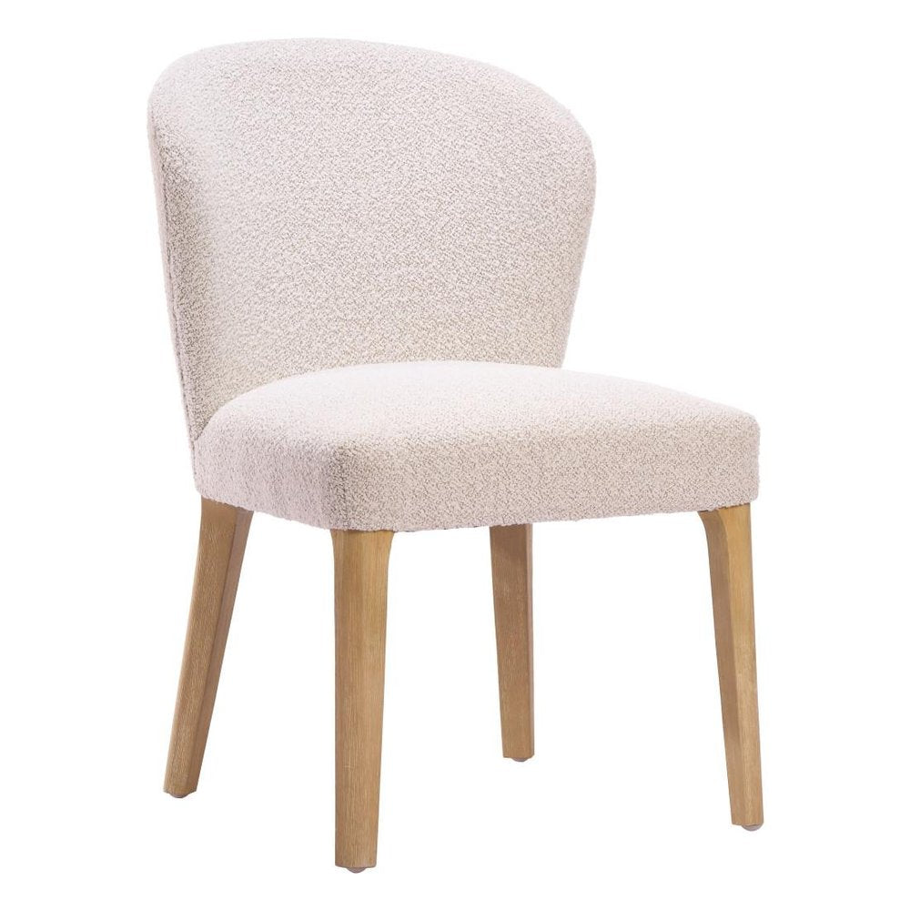 Set of Two Ivory And Natural Faux Shearling And Wood Dining Side Chairs