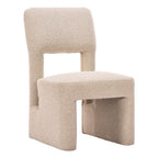 Set of Two Beige Faux Shearling And Wood Open Back Dining Side Chairs