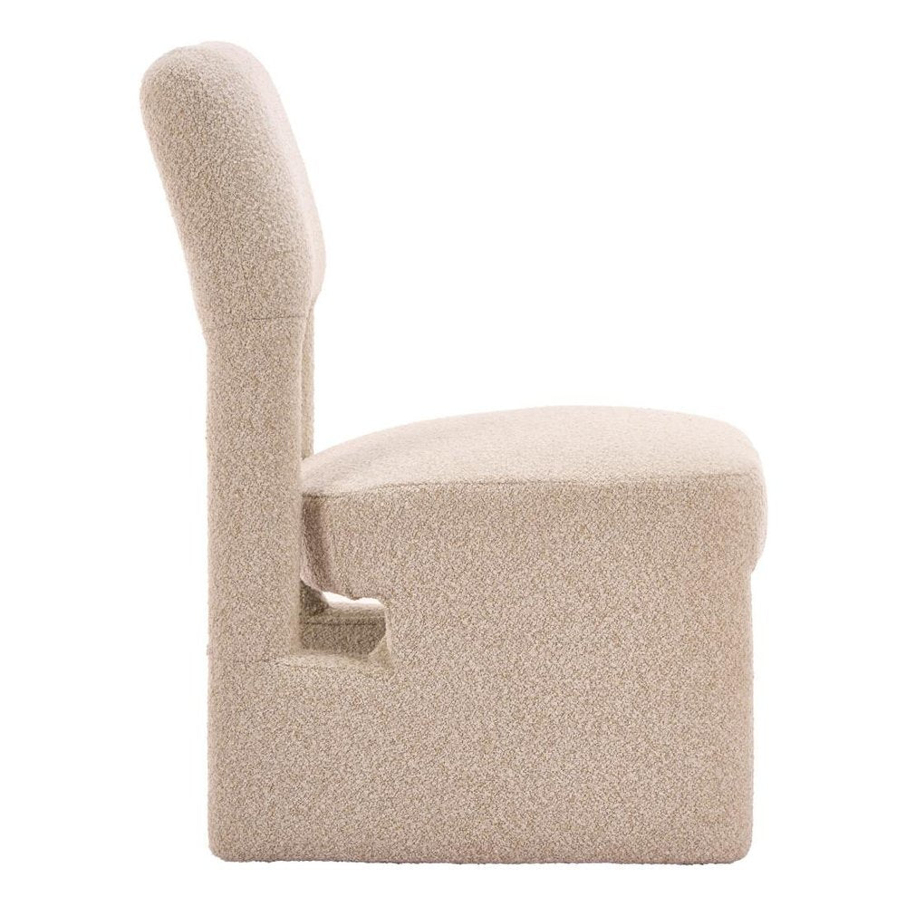 Set of Two Beige Faux Shearling And Wood Open Back Dining Side Chairs