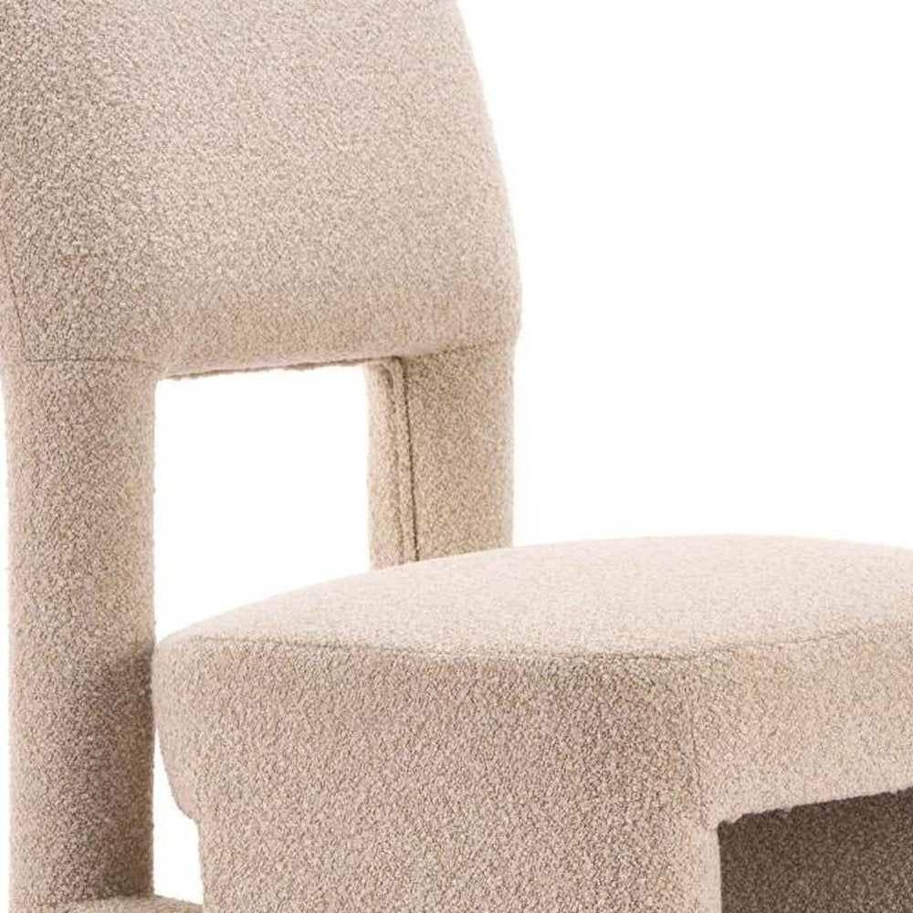 Set of Two Beige Faux Shearling And Wood Open Back Dining Side Chairs