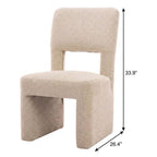 Set of Two Beige Faux Shearling And Wood Open Back Dining Side Chairs