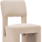 Set of Two Beige Faux Shearling And Wood Open Back Dining Side Chairs