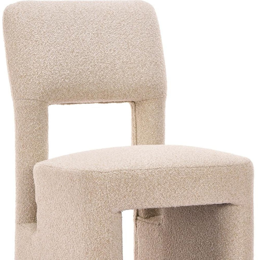 Set of Two Beige Faux Shearling And Wood Open Back Dining Side Chairs