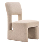 Set of Two Beige Faux Shearling And Wood Open Back Dining Side Chairs