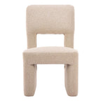 Set of Two Beige Faux Shearling And Wood Open Back Dining Side Chairs