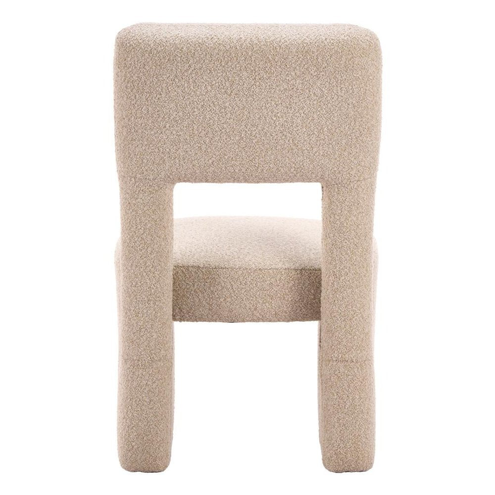 Set of Two Beige Faux Shearling And Wood Open Back Dining Side Chairs