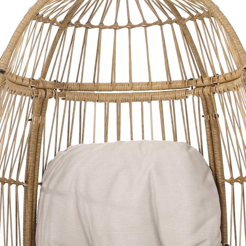 31" Gray Metal Outdoor Egg Chair with Gray Cushion