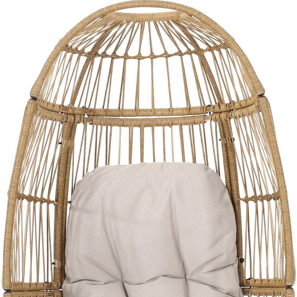 31" Gray Metal Outdoor Egg Chair with Gray Cushion