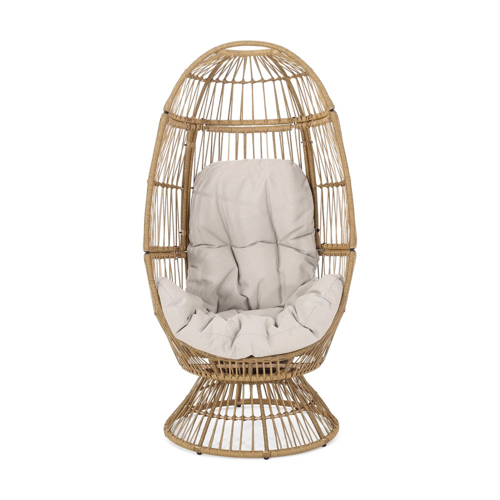 31" Gray Metal Outdoor Egg Chair with Gray Cushion