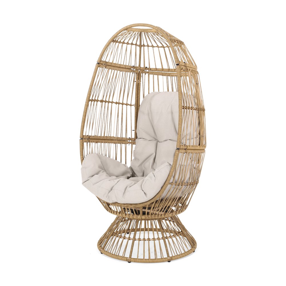 31" Gray Metal Outdoor Egg Chair with Gray Cushion