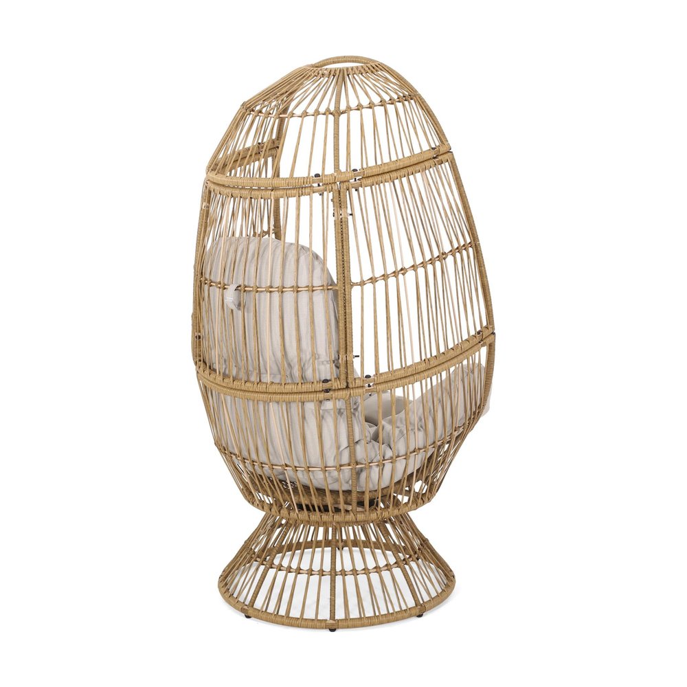 31" Gray Metal Outdoor Egg Chair with Gray Cushion