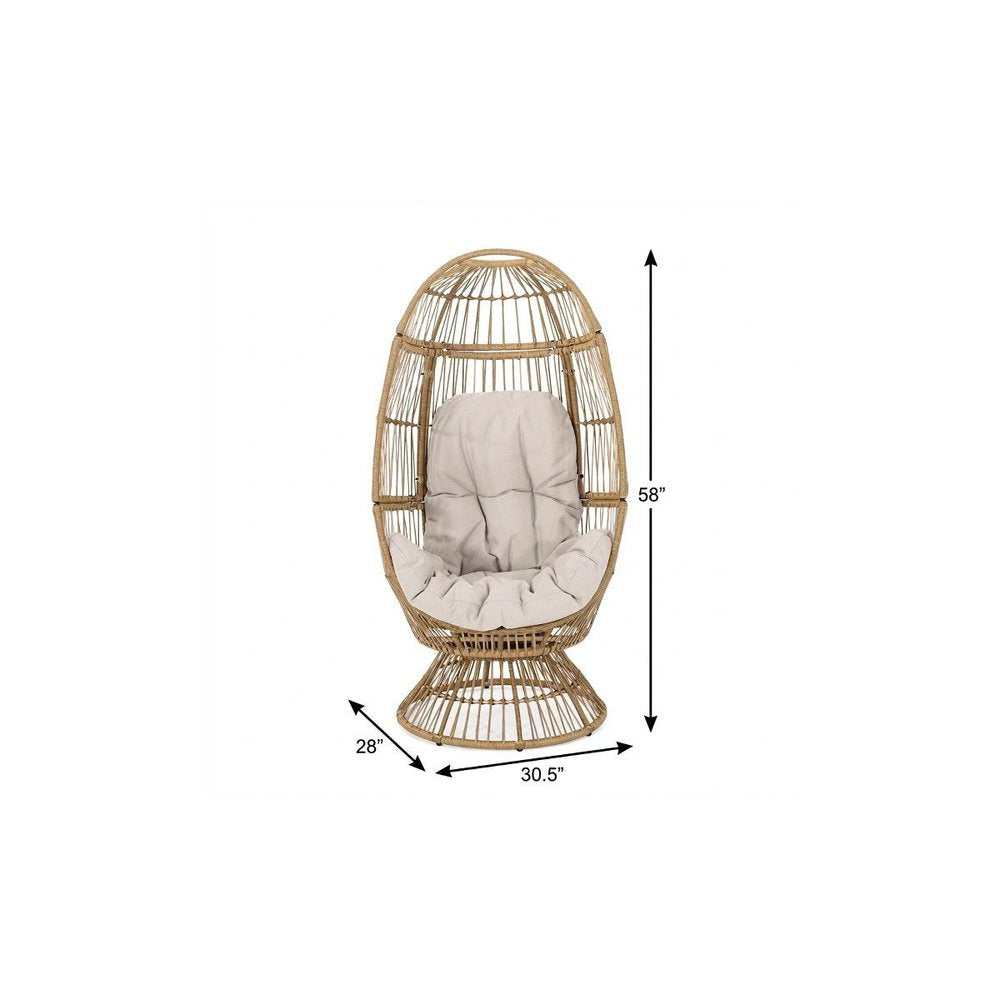 31" Gray Metal Outdoor Egg Chair with Gray Cushion