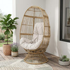 31" Gray Metal Outdoor Egg Chair with Gray Cushion