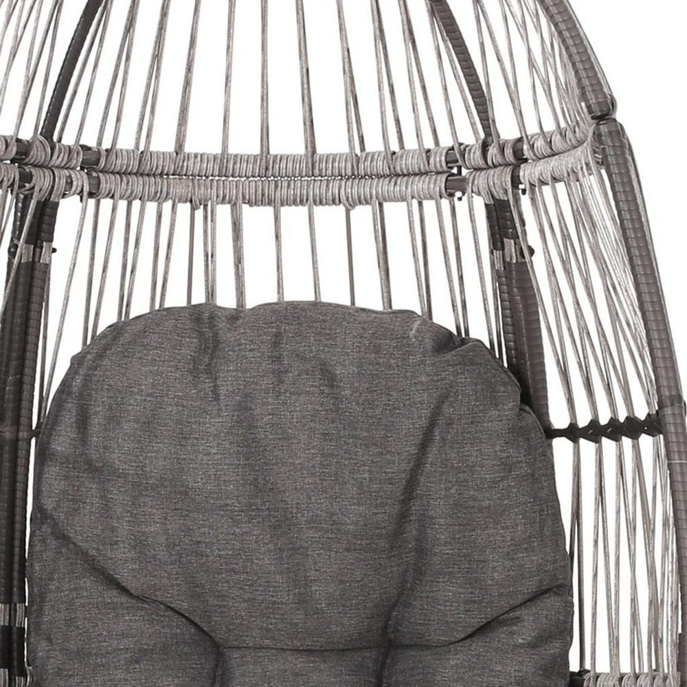 31" Gray Metal Outdoor Egg Chair with Gray Cushion
