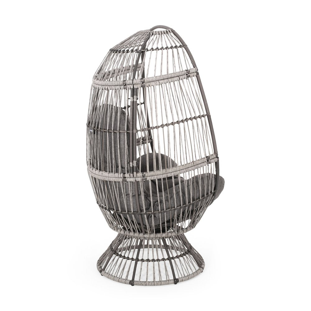 31" Gray Metal Outdoor Egg Chair with Gray Cushion