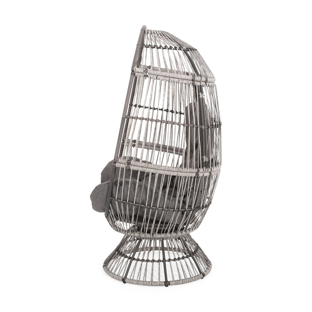31" Gray Metal Outdoor Egg Chair with Gray Cushion