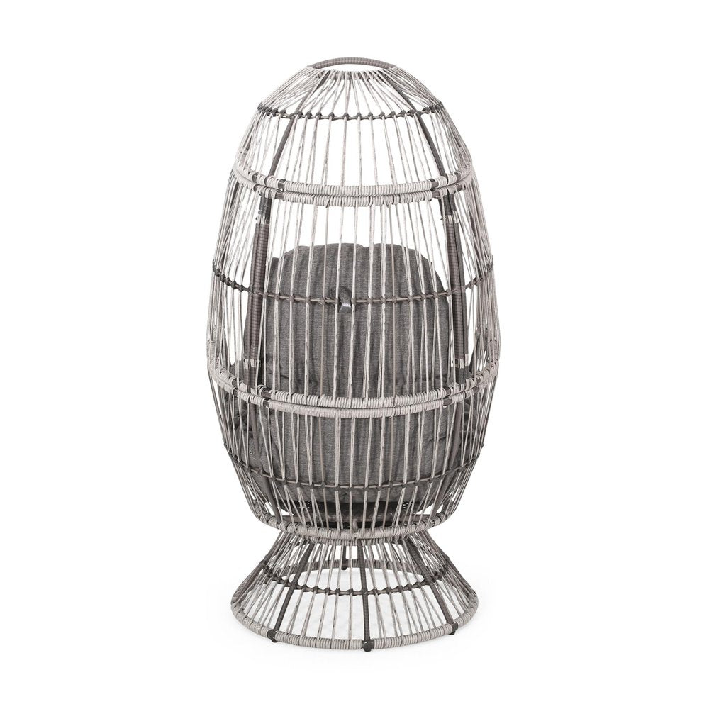 31" Gray Metal Outdoor Egg Chair with Gray Cushion
