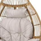 37" Beige Woven Faux Rattan Outdoor Egg Chair with Beige Cushion