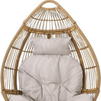37" Beige Woven Faux Rattan Outdoor Egg Chair with Beige Cushion