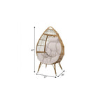 37" Beige Woven Faux Rattan Outdoor Egg Chair with Beige Cushion