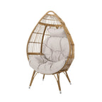 37" Beige Woven Faux Rattan Outdoor Egg Chair with Beige Cushion
