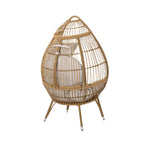 37" Beige Woven Faux Rattan Outdoor Egg Chair with Beige Cushion