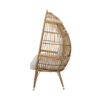 37" Beige Woven Faux Rattan Outdoor Egg Chair with Beige Cushion