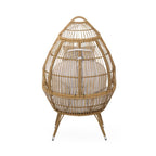 37" Beige Woven Faux Rattan Outdoor Egg Chair with Beige Cushion