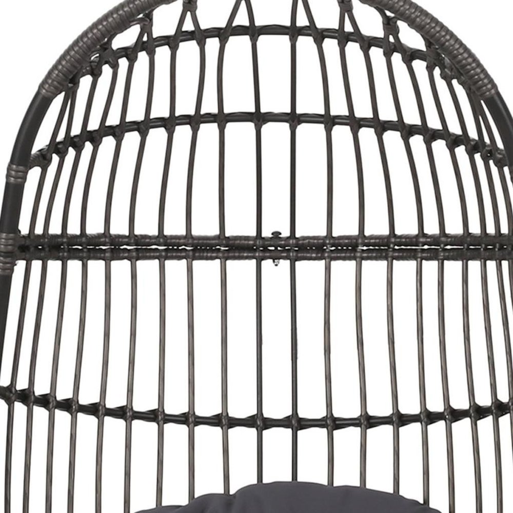 30" Gray Metal Outdoor Egg Chair with Gray Cushion