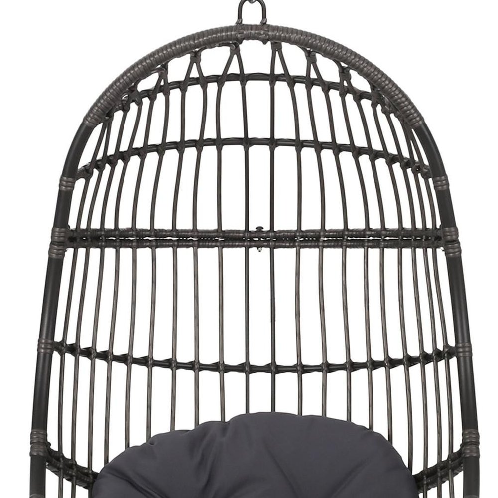 30" Gray Metal Outdoor Egg Chair with Gray Cushion