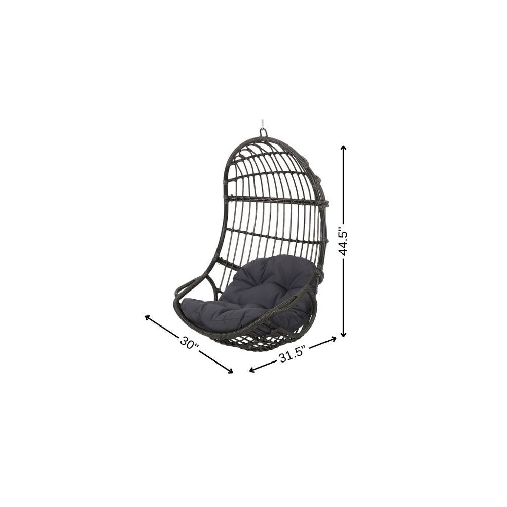 30" Gray Metal Outdoor Egg Chair with Gray Cushion