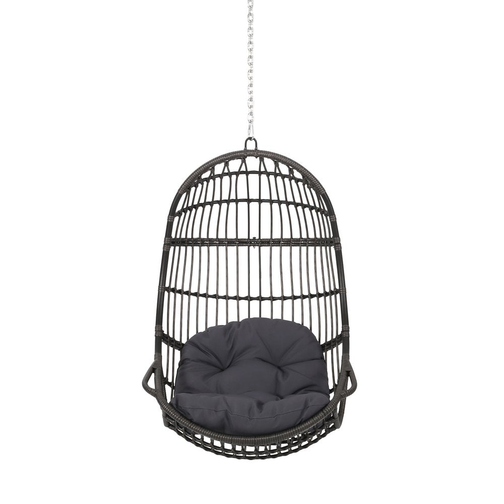 30" Gray Metal Outdoor Egg Chair with Gray Cushion