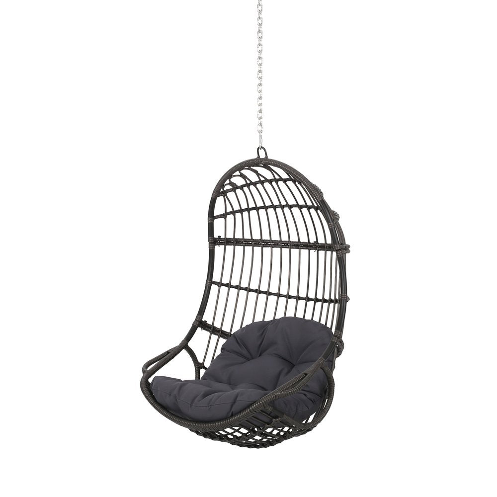30" Gray Metal Outdoor Egg Chair with Gray Cushion