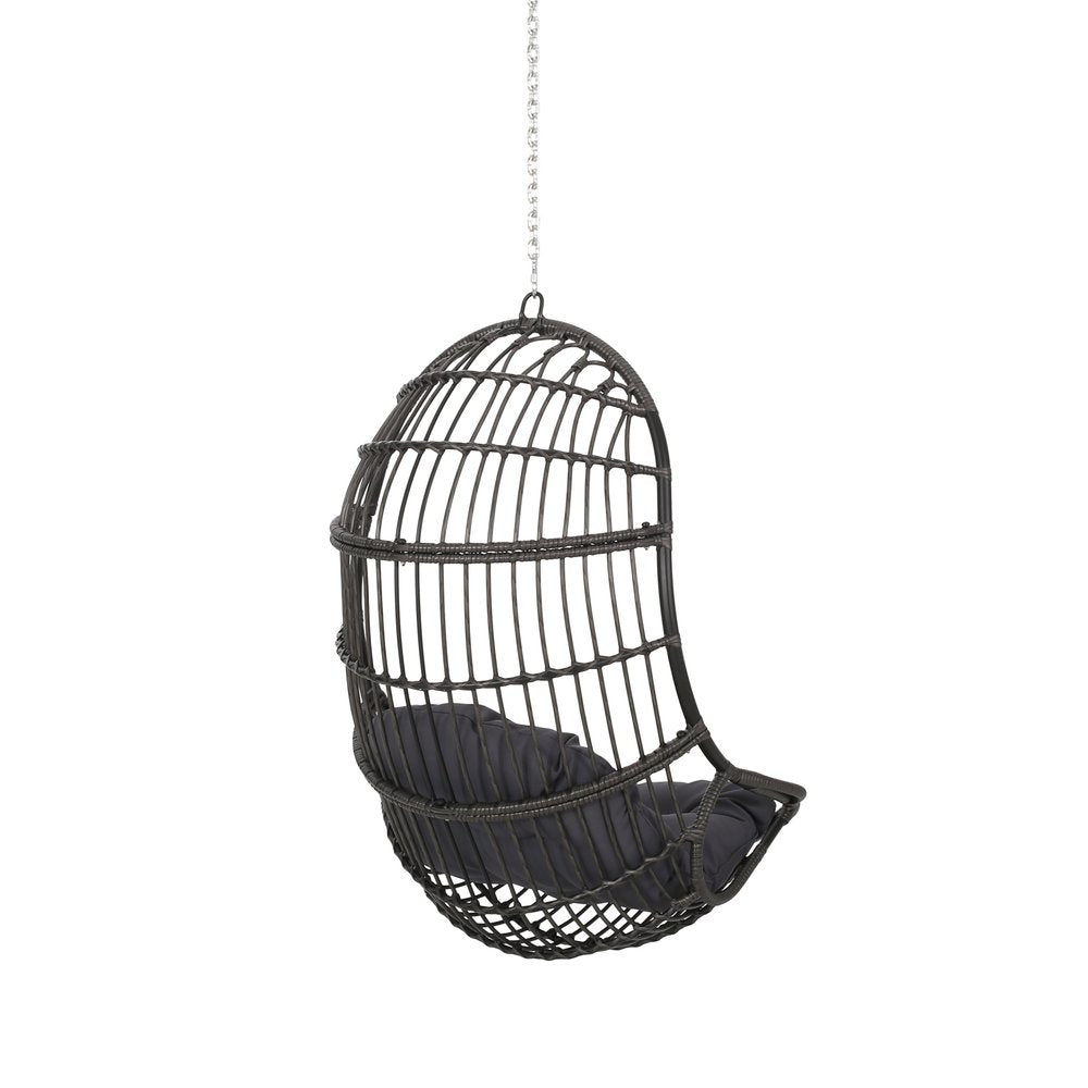 30" Gray Metal Outdoor Egg Chair with Gray Cushion
