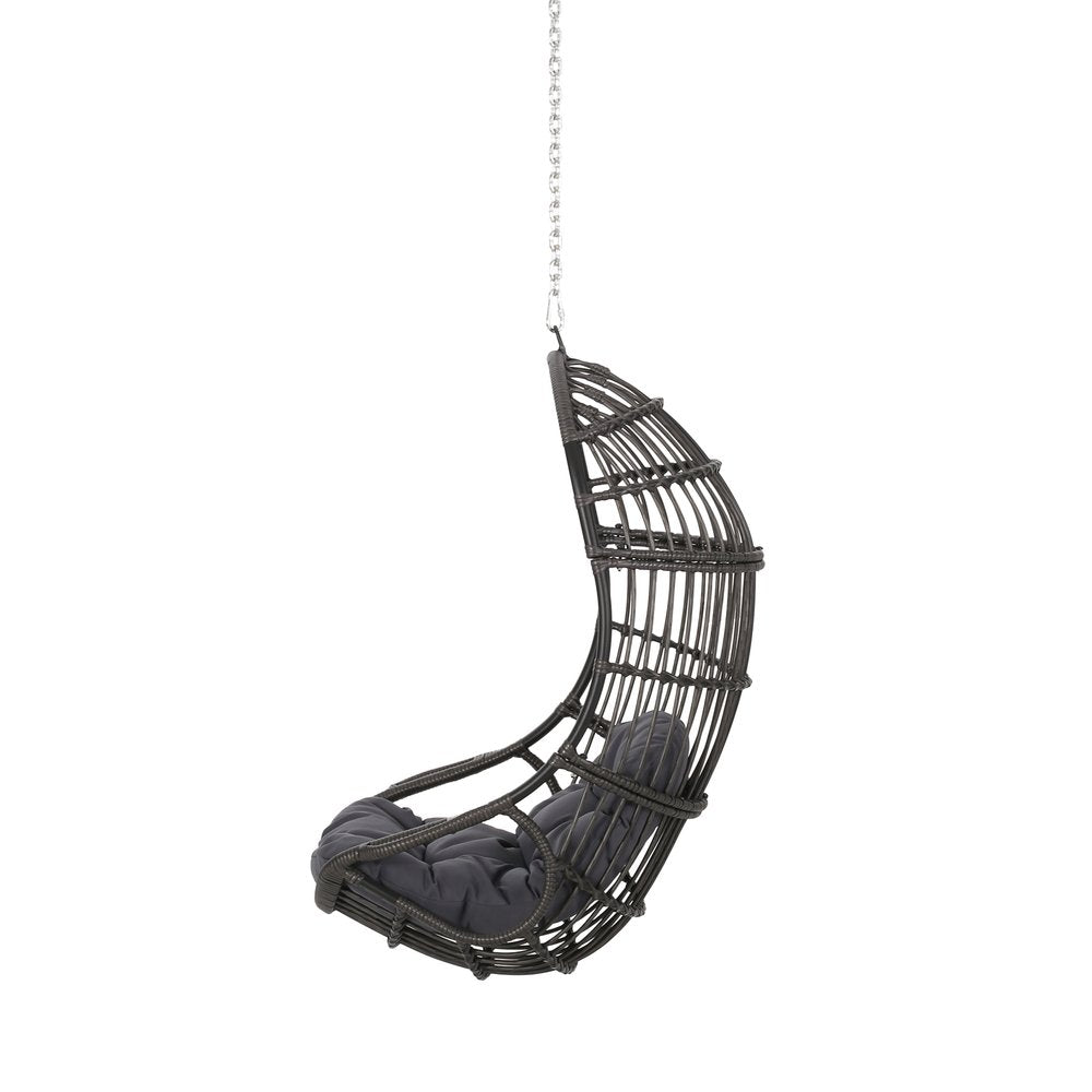 30" Gray Metal Outdoor Egg Chair with Gray Cushion