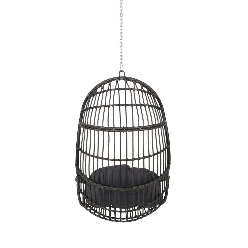 30" Gray Metal Outdoor Egg Chair with Gray Cushion