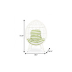 39" White Metal Outdoor Egg Chair with Green And White Cushion